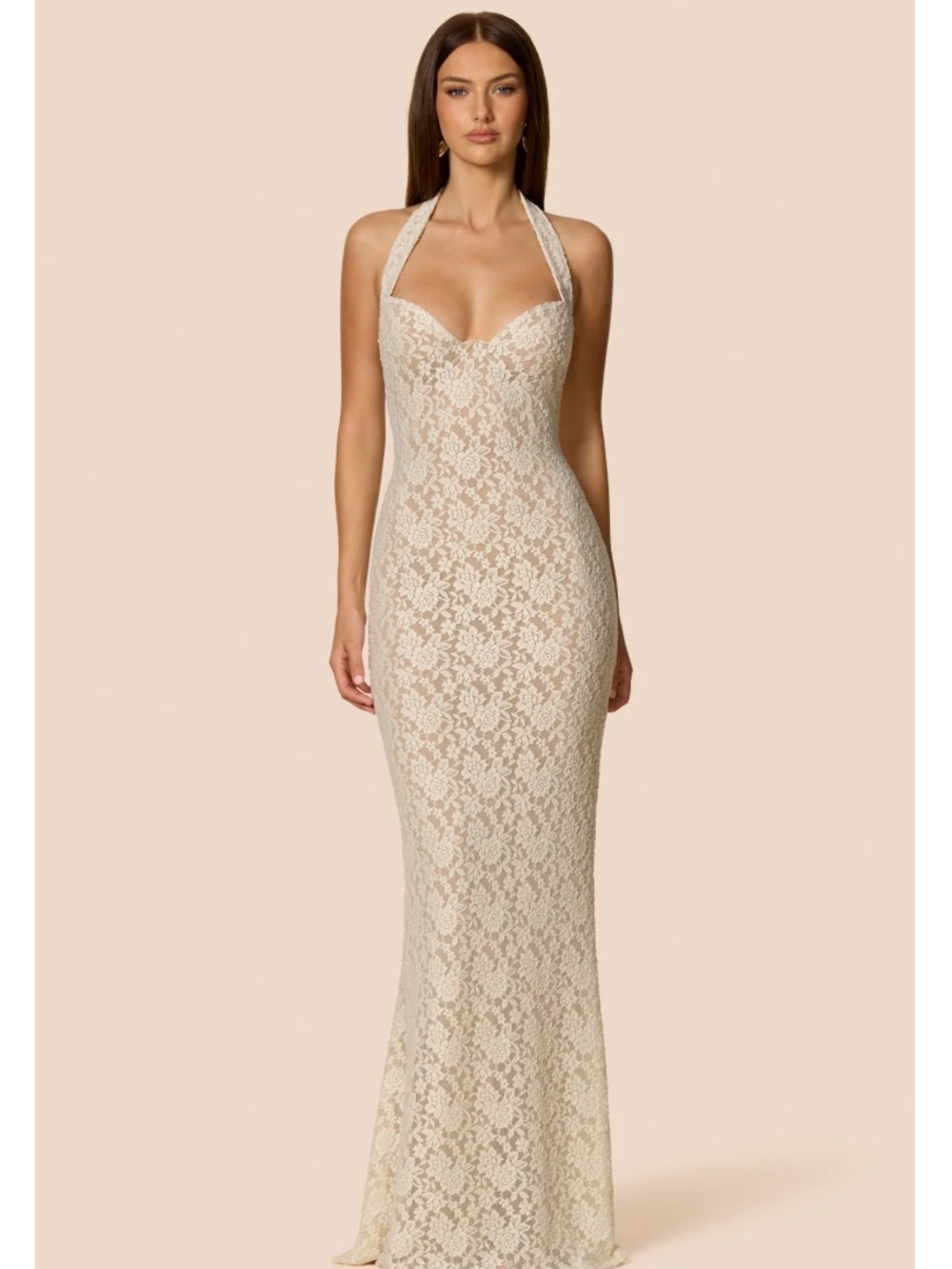 Nookie Cream Lace Halter Maxi Gown